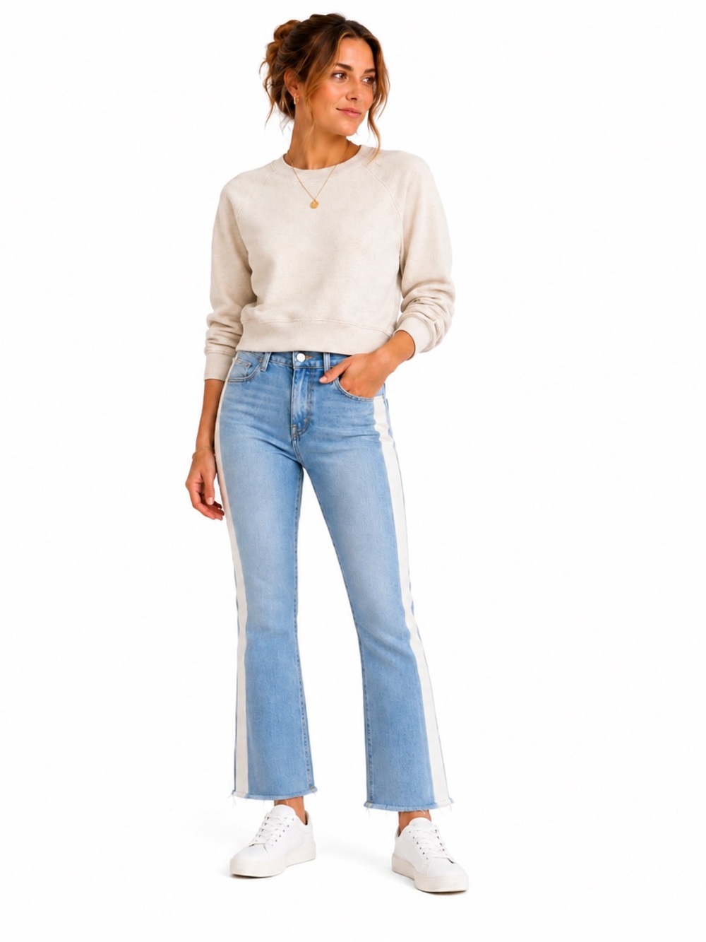 Veronica Beard Carly 11” Kick Flare Side Stripe Jeans Air Wash Size 25